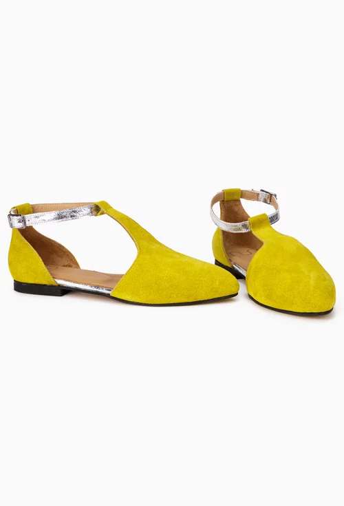 Pantofi dama NUR din piele intoarsa galbena cu decupaje