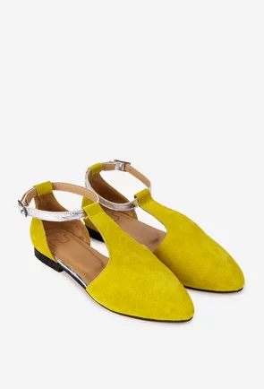 Pantofi dama NUR din piele intoarsa galbena cu decupaje