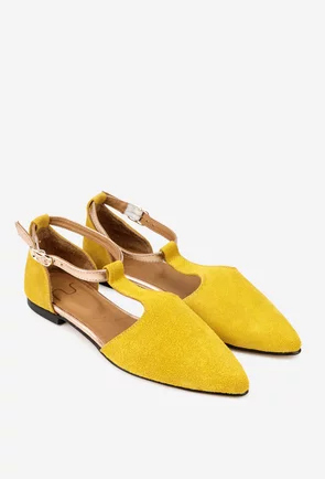 Pantofi dama NUR din piele intoarsa galbena cu decupaje