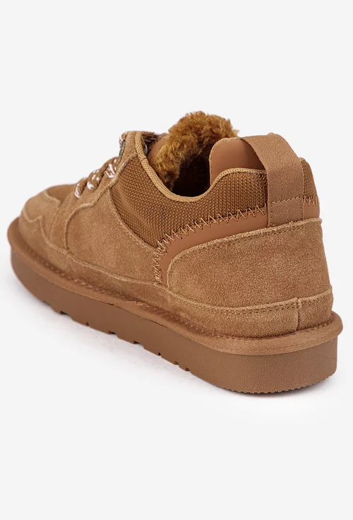 Pantofi dama NUR din piele intoarsa maro cu blanita