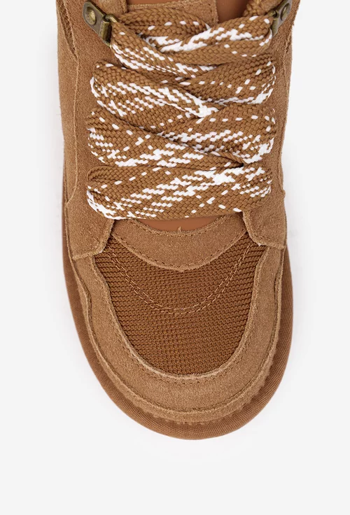 Pantofi dama NUR din piele intoarsa maro cu blanita