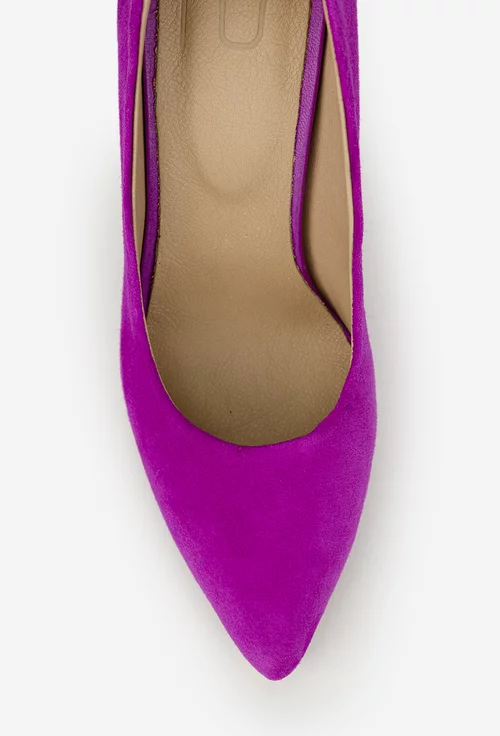 Pantofi dama NUR din piele intoarsa mov cu toc subtire
