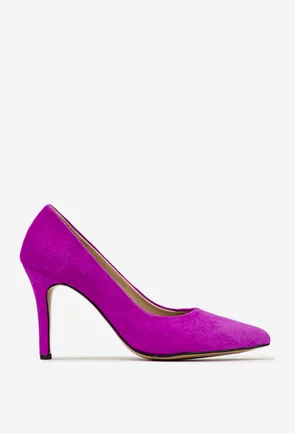 Pantofi dama NUR din piele intoarsa mov cu toc subtire