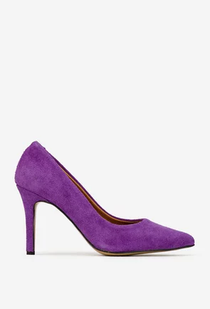 Pantofi dama NUR din piele intoarsa mov cu toc subtire