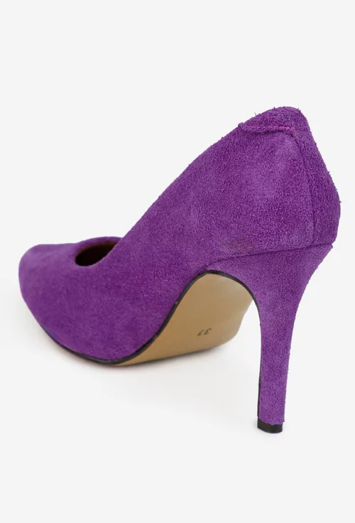 Pantofi dama NUR din piele intoarsa mov cu toc subtire picture - 4