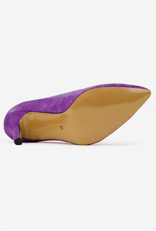 Pantofi dama NUR din piele intoarsa mov cu toc subtire picture - 5