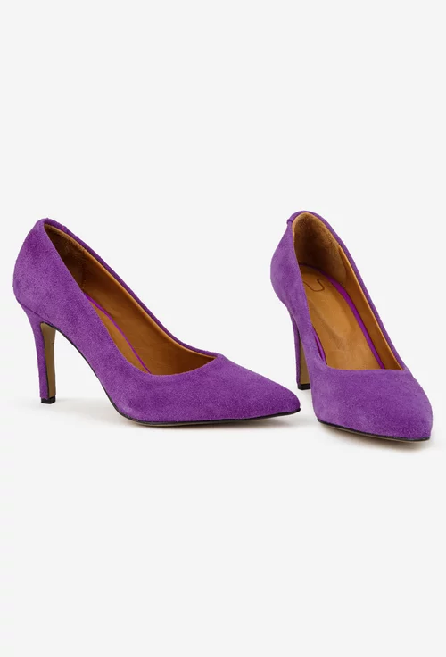 Pantofi dama NUR din piele intoarsa mov cu toc subtire picture - 6