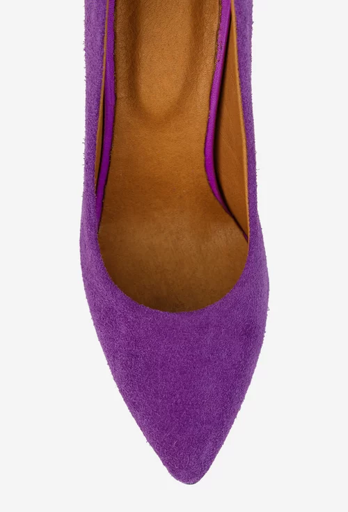 Pantofi dama NUR din piele intoarsa mov cu toc subtire picture - 7