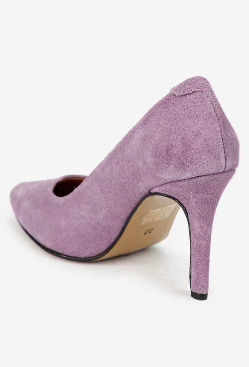 Pantofi dama NUR din piele intoarsa mov cu toc subtire picture - 4