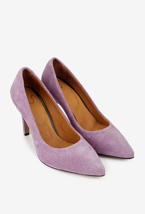 Pantofi dama NUR din piele intoarsa mov cu toc subtire picture - 2