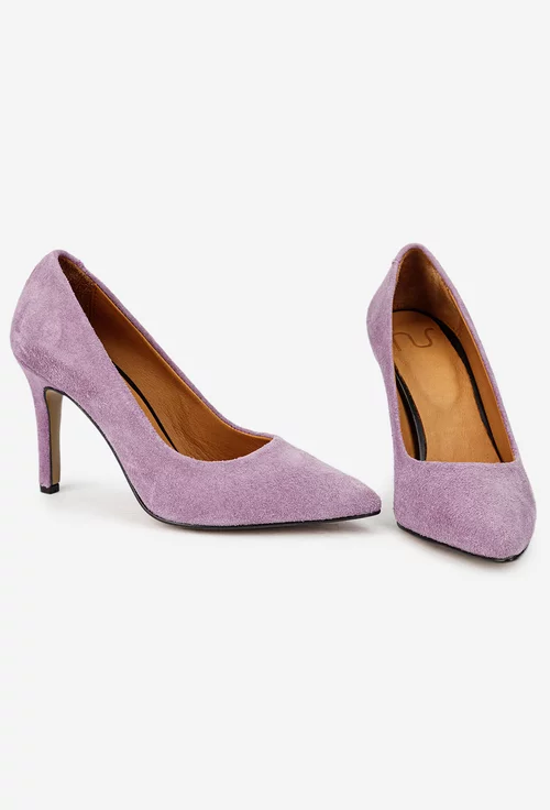 Pantofi dama NUR din piele intoarsa mov cu toc subtire picture - 6