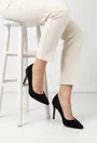 Pantofi dama NUR din piele intoarsa neagra cu toc subtire