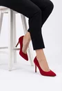 Pantofi dama NUR din piele intoarsa rosie cu toc subtire