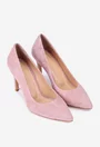 Pantofi dama NUR din piele intoarsa roz pudra cu toc subtire