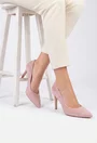 Pantofi dama NUR din piele intoarsa roz pudra cu toc subtire