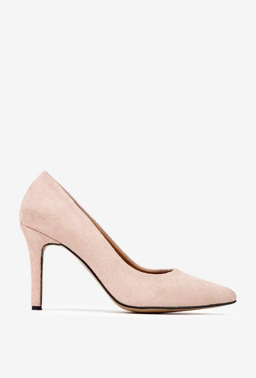 Pantofi dama NUR din piele intoarsa roz pudra cu toc subtire picture - 2
