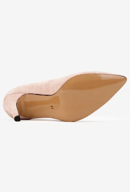 Pantofi dama NUR din piele intoarsa roz pudra cu toc subtire picture - 4