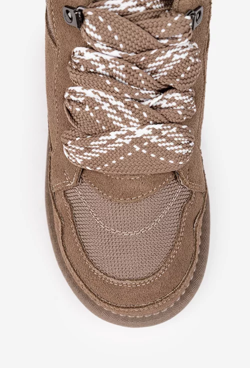 Pantofi dama NUR din piele intoarsa taupe cu blanita