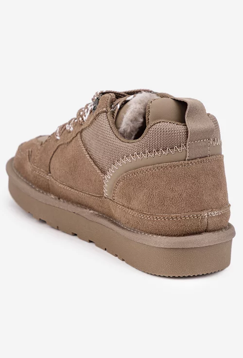 Pantofi dama NUR din piele intoarsa taupe cu blanita