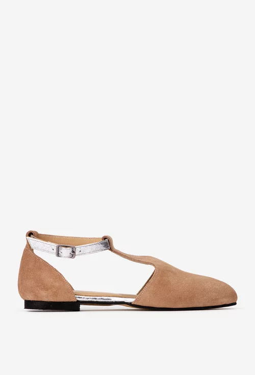 Pantofi dama NUR din piele intoarsa taupe cu decupaje