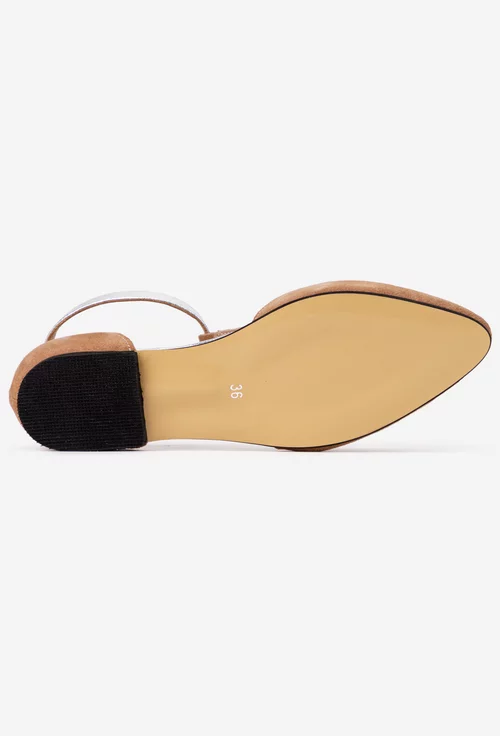 Pantofi dama NUR din piele intoarsa taupe cu decupaje