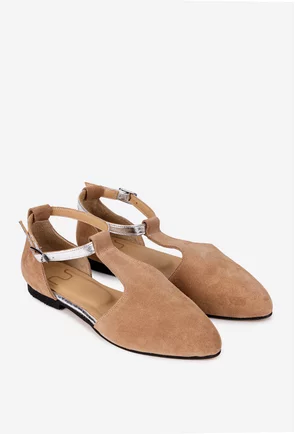 Pantofi dama NUR din piele intoarsa taupe cu decupaje