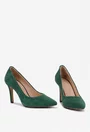 Pantofi dama  NUR din piele intoarsa verde cu toc subtire