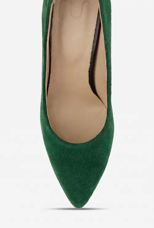 Pantofi dama  NUR din piele intoarsa verde cu toc subtire