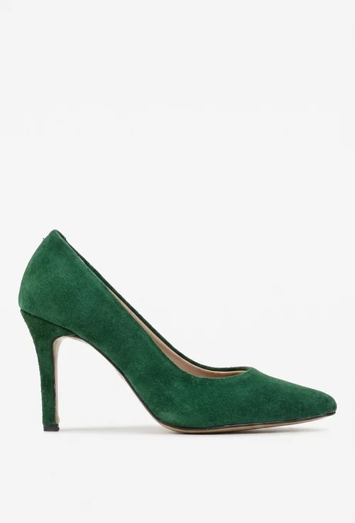 Pantofi dama  NUR din piele intoarsa verde cu toc subtire