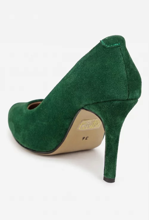 Pantofi dama  NUR din piele intoarsa verde cu toc subtire