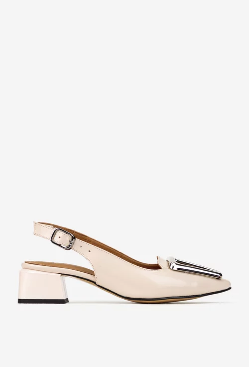 Pantofi dama NUR din piele lacuita bej cu ornament picture - 3