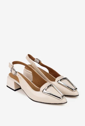 Pantofi dama NUR din piele lacuita bej cu ornament