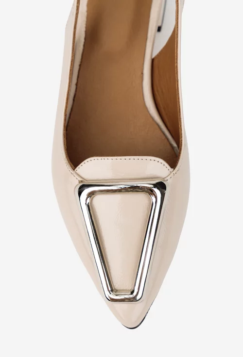 Pantofi dama NUR din piele lacuita bej cu ornament picture - 7