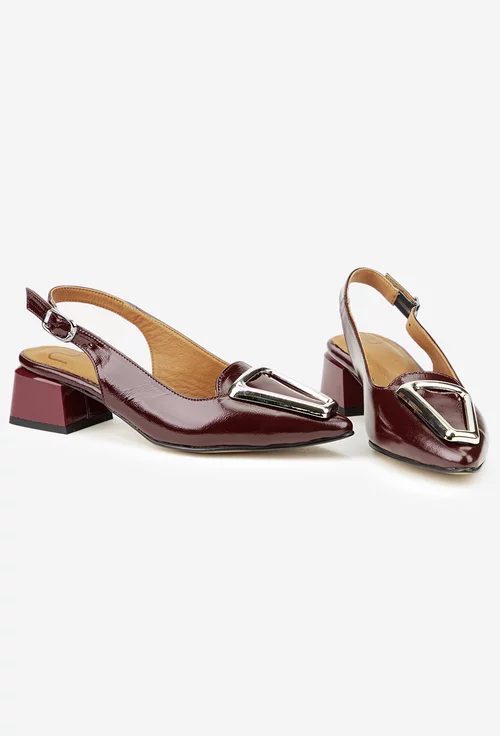 Pantofi dama NUR din piele lacuita bordo cu ornament picture - 5