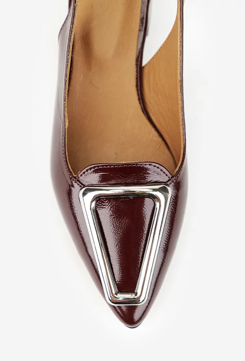 Pantofi dama NUR din piele lacuita bordo cu ornament picture - 6