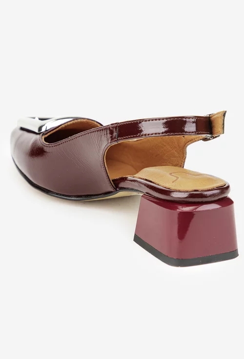 Pantofi dama NUR din piele lacuita bordo cu ornament picture - 3