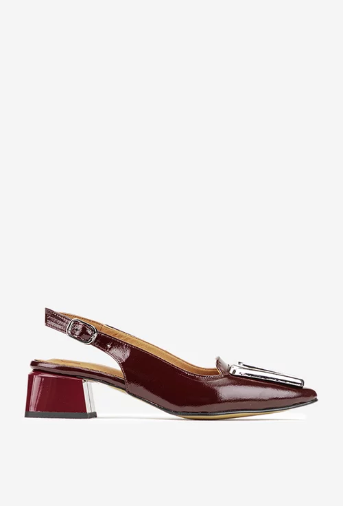 Pantofi dama NUR din piele lacuita bordo cu ornament picture - 2