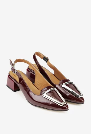 Pantofi dama NUR din piele lacuita bordo cu ornament