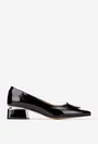 Pantofi dama NUR din piele lacuita neagra cu ornament