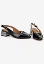 Pantofi dama NUR din piele lacuita neagra cu ornament