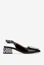 Pantofi dama NUR din piele lacuita neagra cu ornament