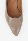 Pantofi dama NUR din piele lacuita taupe cu ornament