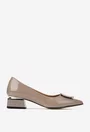 Pantofi dama NUR din piele lacuita taupe cu ornament