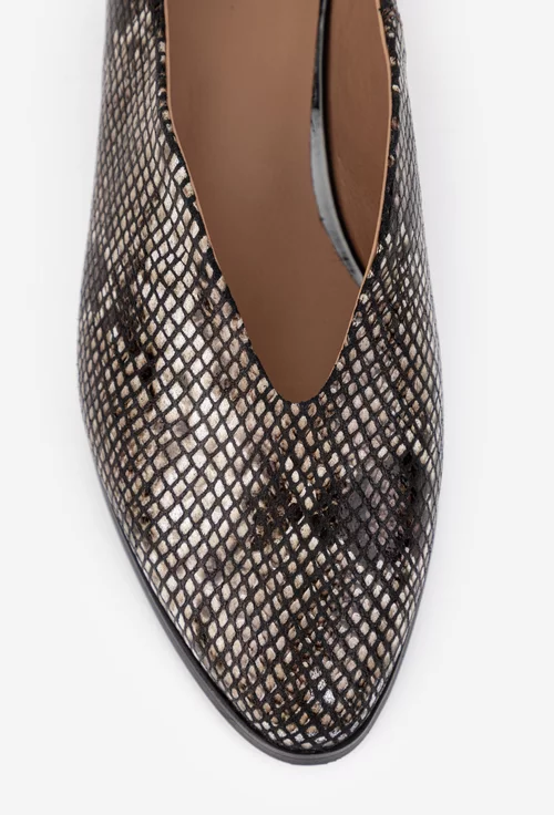 Pantofi dama NUR din piele maro snake print