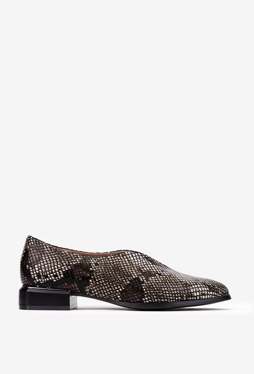 Pantofi dama NUR din piele maro snake print