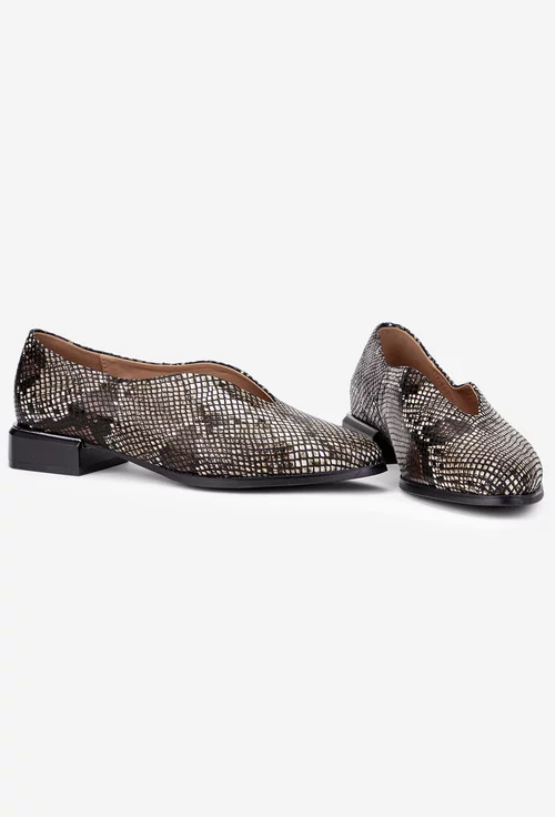 Pantofi dama NUR din piele maro snake print