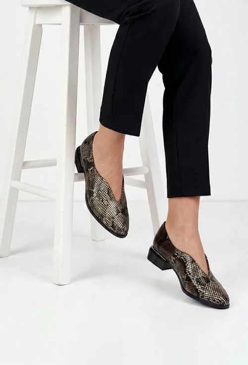 Pantofi dama NUR din piele maro snake print