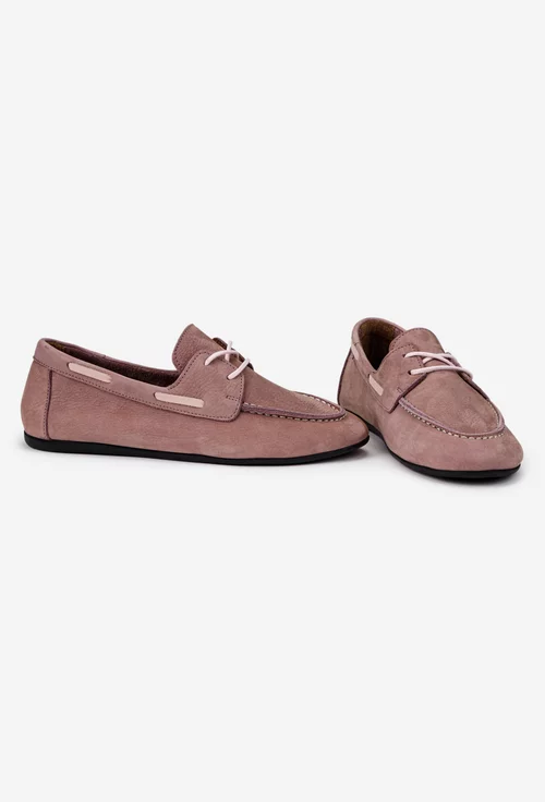 Pantofi dama NUR din piele nabuc roz pudra