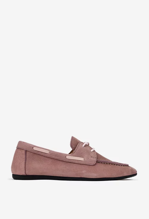 Pantofi dama NUR din piele nabuc roz pudra