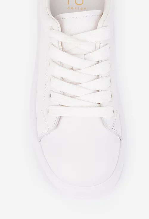 Pantofi dama NUR din piele naturala alba cu bej